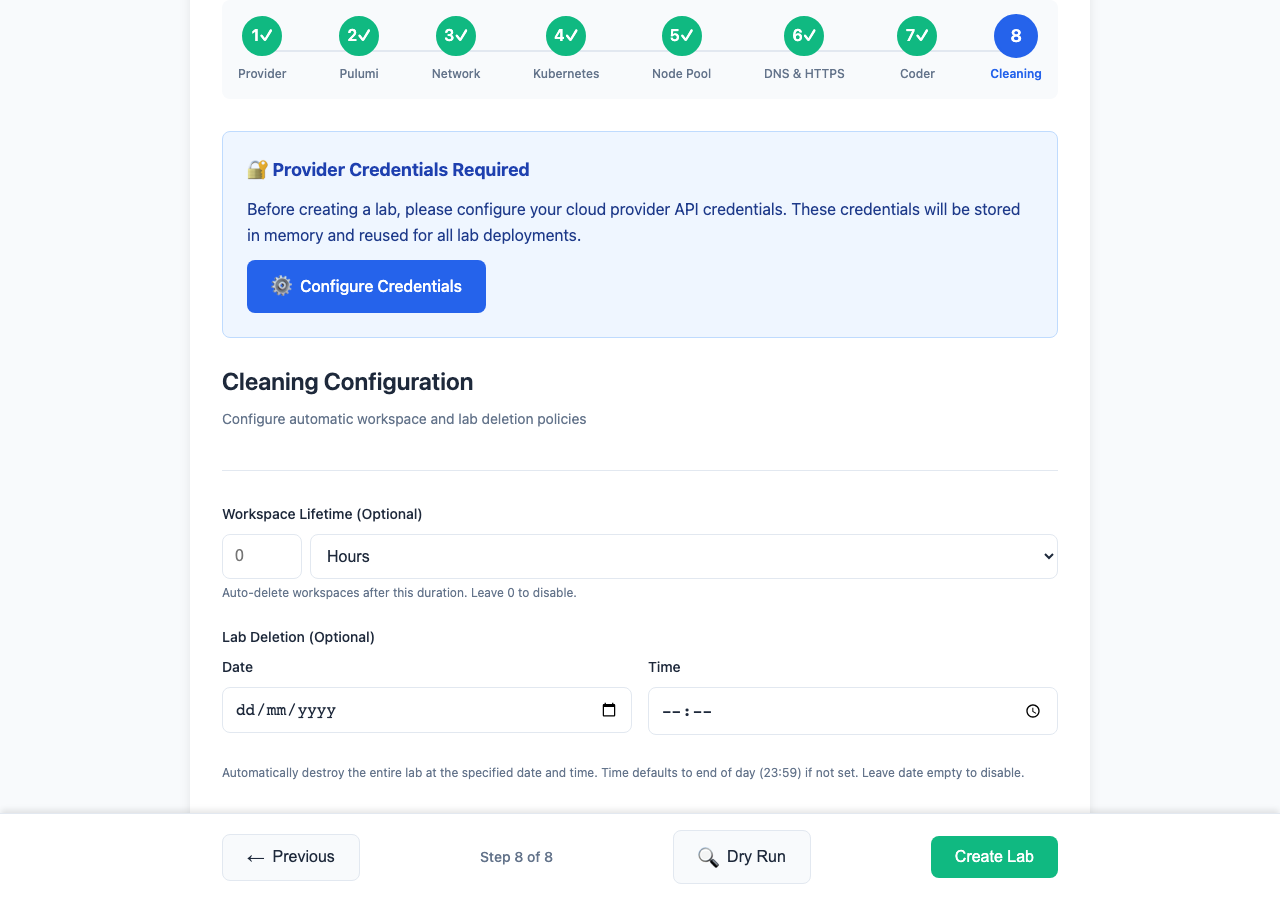 Cleaning configuration step