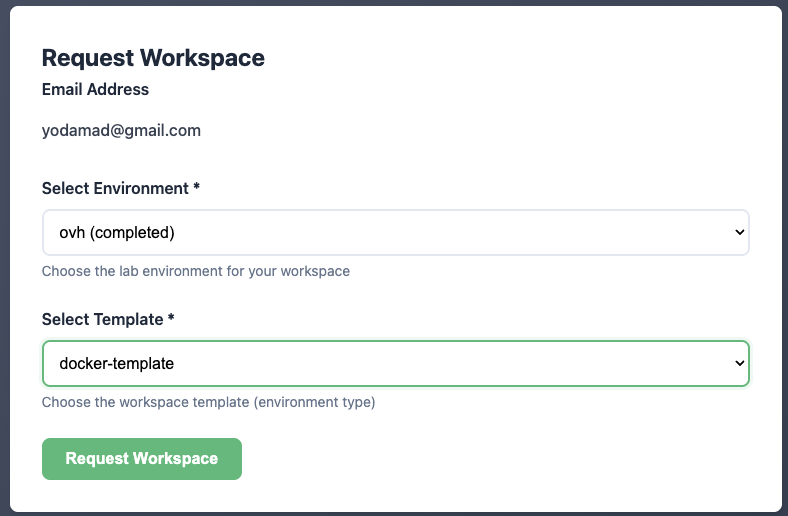 Request a new development environment