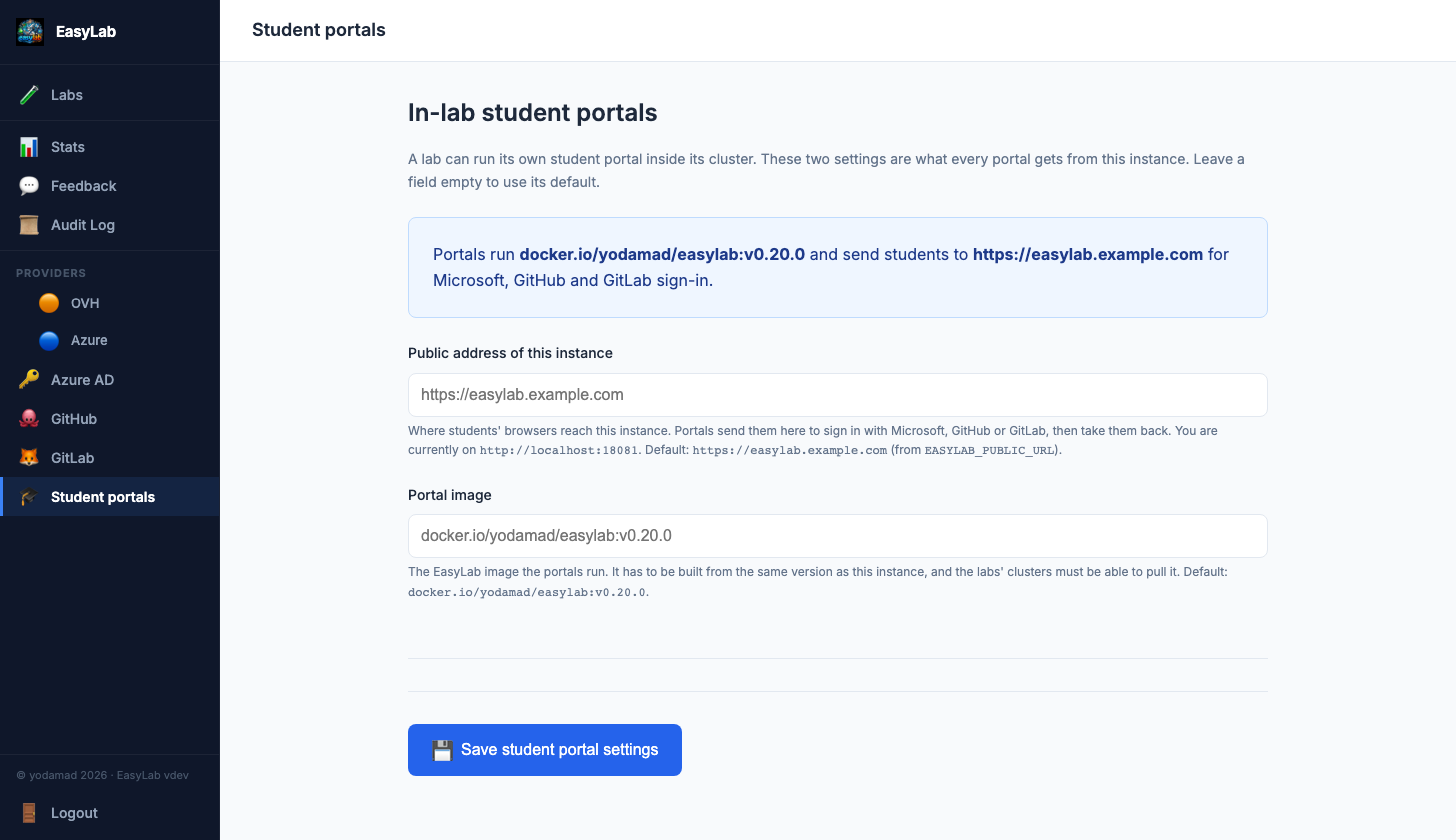 Student portals settings