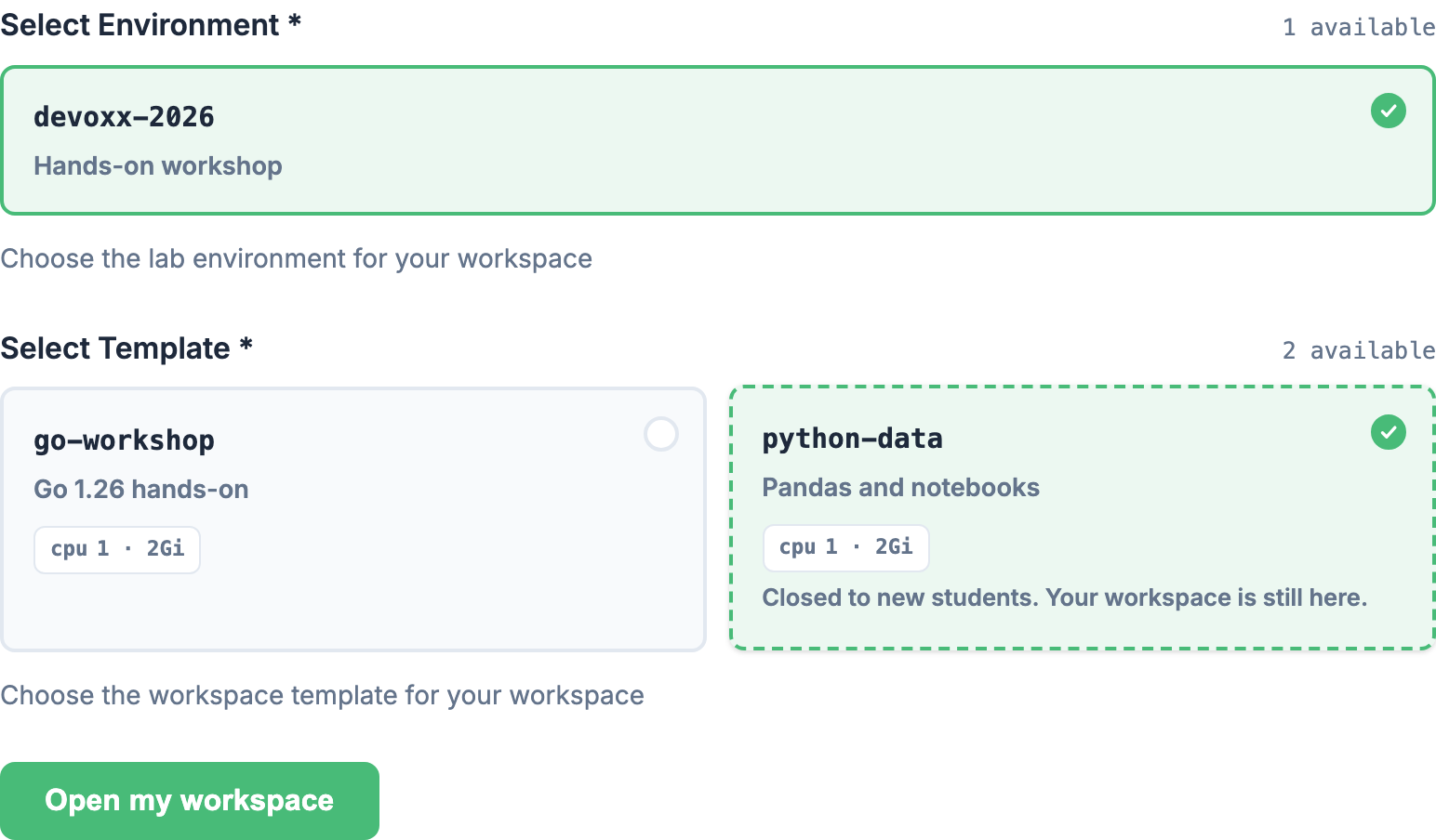A closed template you still have a workspace on