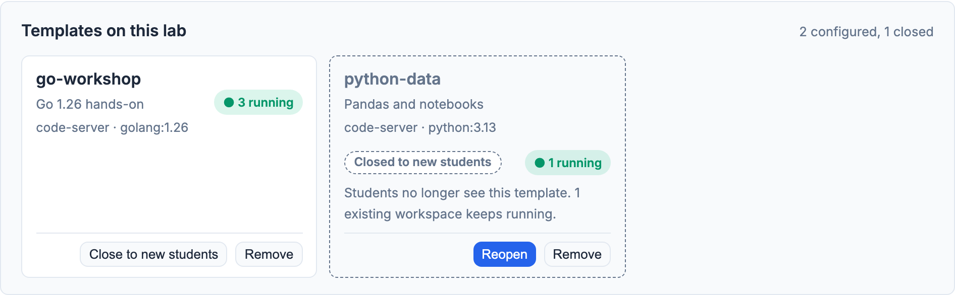 A closed template next to an open one