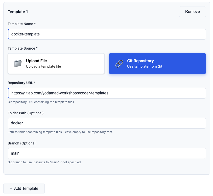 Coder template selection